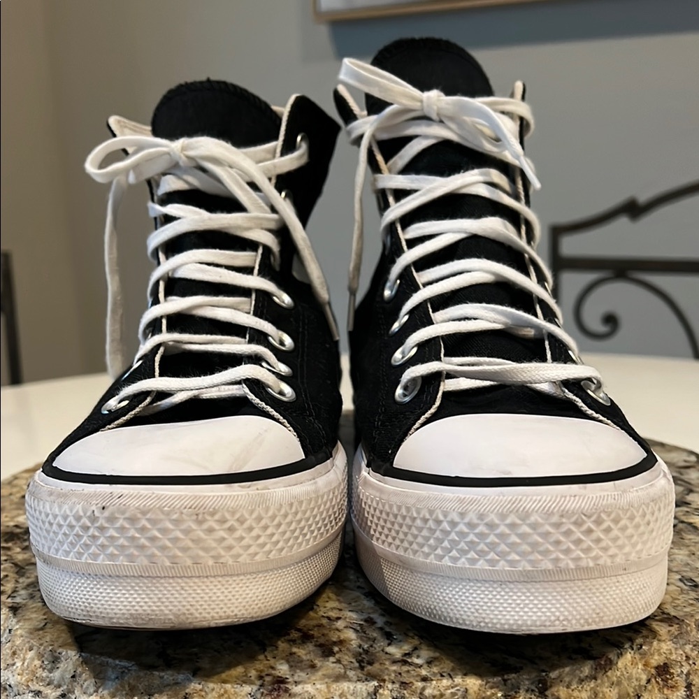 Converse Black and White High-Top Platform Sneakers